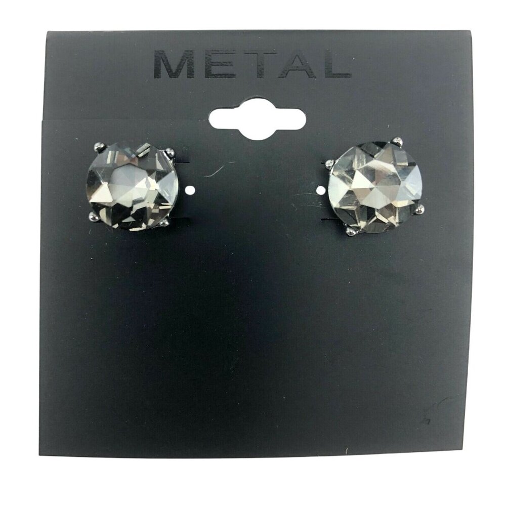 Kohls Metal Earrings Gunmetal 1/2" Black Cubic Zirconia Studs